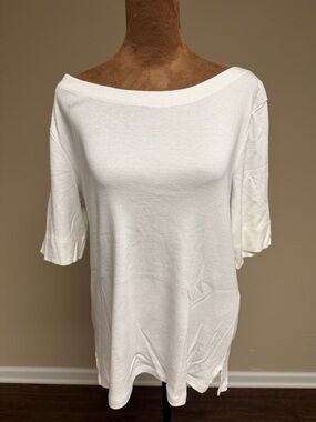 Chico's White Boatneck Short Sleeve Top